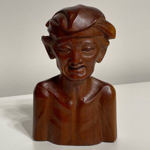 Vintage Klungkung Balinese Hardwood Carving of Wise Man Bust Sculpture